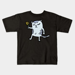 white cat with flower Kids T-Shirt